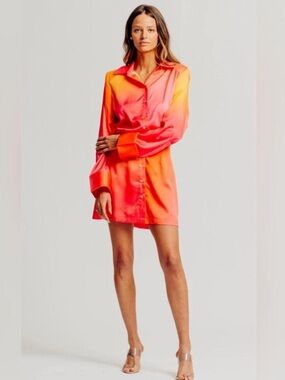 Torn by Ronny Kobo Pink and Orange Satin Gradient Dress